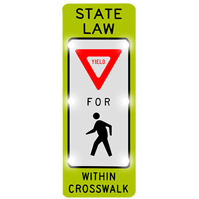 Solar Powered Flashing LED State Law Yield for Pedestrian Crosswalk Sign